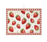 Tappetino scolapiatti a forma di fragola per bancone della cucina, tappetino assorbente per scolapiatti con bacche rosse, tappetino in microfibra fresco estivo per cucina, bar, protezione 45,7 x 61 cm