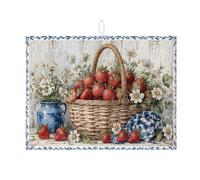 Tappetino scolapiatti a forma di fragola per bancone della cucina, tappetino assorbente vintage blu e bianco, tappetino scolapiatti in microfibra primaverile per cucina, caffè, bar, protezione 45,7 x