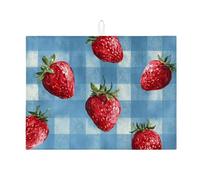 Tappetino scolapiatti a forma di fragola per bancone della cucina, tappetino assorbente vintage in microfibra per scolapiatti con fragole rosse vintage per bancone della cucina, protezione da bar, 45