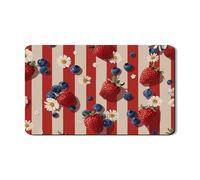 Tappetino scolapiatti a forma di fragola per bancone della cucina, tappetino in gomma assorbente vintage a righe rosse, tappetino estivo in pelle PU per bancone della cucina, 30,5 x 50,8 cm