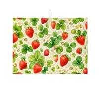 Tappetino scolapiatti a forma di fragola per bancone della cucina, tappetino scolapiatti assorbente con motivo floreale rosso, tappetino scolapiatti in microfibra per primavera estate e bar