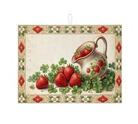 Tappetino scolapiatti a forma di fragola per bancone della cucina, tappetino scolapiatti assorbente vintage rosso, tappetino scolapiatti rustico primaverile in microfibra per protezione bar 45,7 x 61