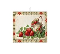 Tappetino scolapiatti a forma di fragola per bancone della cucina, tappetino scolapiatti assorbente vintage rosso, tappetino scolapiatti rustico primaverile in microfibra per protezione bar 40,6 x
