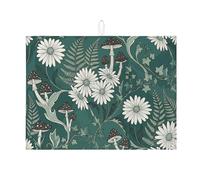 Tappetino scolapiatti a forma di funghi e crisantemo per bancone della cucina, tappetino assorbente vintage floreale in microfibra ispirato alla natura, 45,7 x 61 cm