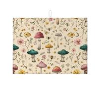 Tappetino scolapiatti a forma di funghi e fiori per bancone della cucina, tappetino scolapiatti assorbente vintage botanico in microfibra ispirato alla primavera per protezione del bancone della