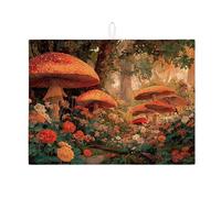 Tappetino scolapiatti a forma di fungo autunnale per bancone della cucina, stile vintage, con foresta incantata, assorbente, in microfibra, per bancone della cucina, 45,7 x 61 cm