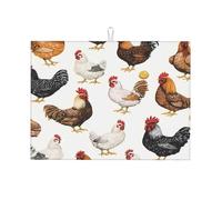 Tappetino scolapiatti a forma di gallina e uova, assorbente, per bancone della cucina, antiscivolo, 45,7 x 61 cm