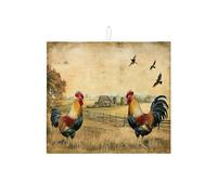 Tappetino scolapiatti a forma di gallo, per bancone della cucina, stile vintage in stile fattoria, assorbente, tappetino scolapiatti rustico in microfibra, per decorazione della cucina di campagna