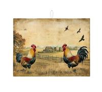 Tappetino scolapiatti a forma di gallo, per bancone della cucina, stile vintage in stile fattoria, assorbente, tappetino scolapiatti rustico in microfibra, per decorazione cucina di campagna, 45,7 x
