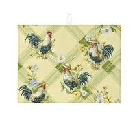 Tappetino scolapiatti a forma di gallo, per bancone della cucina, stile vintage in stile fattoria, assorbente, tappetino scolapiatti in microfibra, decorazione primaverile, per bancone della cucina