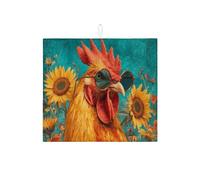 Tappetino scolapiatti a forma di gallo, per bancone della cucina, vivace fattoria floreale, assorbente, tappetino scolapiatti estivo in microfibra per decorazione bancone della cucina, 40,6 x 45,7 cm