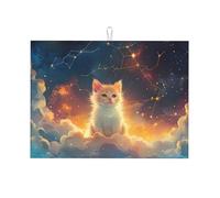 Tappetino scolapiatti a forma di gatto con costellazione del cielo stellato, in microfibra, grande tappetino scolapiatti per bancone della cucina, tappetino super assorbente, facile da pulire, 45,7 x