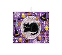Tappetino scolapiatti a forma di gatto di Halloween, per bancone della cucina, fantasia a pois viola, assorbente, tappetino scolapiatti divertente in microfibra per bancone della cucina, decorazione
