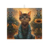 Tappetino scolapiatti a forma di gatto in meditazione, in microfibra, per bancone della cucina, super assorbente, lavabile in lavatrice, 40,6 x 45,7 cm
