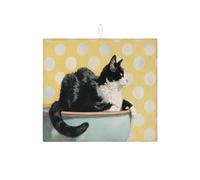 Tappetino scolapiatti a forma di gatto nero e bianco per bancone della cucina, tappetino assorbente per scolapiatti a pois, tappetino in microfibra accogliente per la casa, protezione per bar, 40,6 x