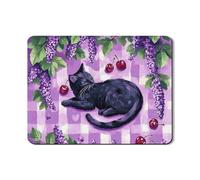 Tappetino scolapiatti a forma di gatto per bancone della cucina, design artistico con uva e ciliegie, tappetino in gomma assorbente, decorazione per cucina ispirata alla primavera, 45,7 x 61 cm