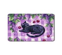 Tappetino scolapiatti a forma di gatto per bancone della cucina, design artistico con uva e ciliegie, tappetino in gomma assorbente, decorazione per cucina ispirata alla primavera, 30,5 x 50,8 cm