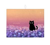 Tappetino scolapiatti a forma di gatto per bancone della cucina, fantasia floreale, assorbente, in microfibra, per bancone della cucina, protezione da bar, 45,7 x 61 cm