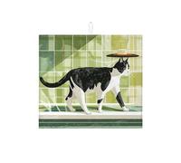 Tappetino scolapiatti a forma di gatto per bancone della cucina, tappetino assorbente in microfibra per scolapiatti in stile retrò, motivo scozzese verde, tappetino scolapiatti autunnale in microfibra