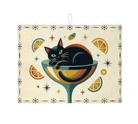 Tappetino scolapiatti a forma di gatto per bancone della cucina, tappetino scolapiatti assorbente retrò agli agrumi, tappetino protettivo in microfibra per autunno metà secolo, 45,7 x 61 cm