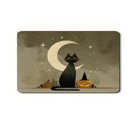 Tappetino scolapiatti a forma di gatto per bancone della cucina, tappetino scolapiatti in gomma assorbente con gatto e luna, tappetino scolapiatti autunnale in pelle PU, 30,5 x 50,8 cm