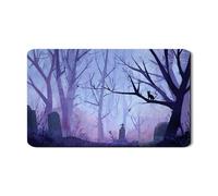 Tappetino scolapiatti a forma di gatto spettrale per bancone della cucina, tappetino in gomma assorbente misteriosa foresta viola, tappetino in gomma assorbente per Halloween in pelle PU per