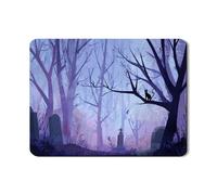 Tappetino scolapiatti a forma di gatto spettrale per bancone della cucina, tappetino in gomma assorbente misteriosa foresta viola, tappetino in gomma assorbente per Halloween in pelle PU per