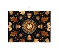 Tappetino scolapiatti a forma di ghianda a forma di cuore, assorbente, per bancone della cucina, con foglie vintage, tappetino da caffè, scolapiatti con anello per appenderlo, 45 x 61 cm
