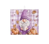 Tappetino scolapiatti a forma di gnomo per bancone della cucina, motivo scozzese viola autunnale, assorbente, tappetino scolapiatti in microfibra, comodo tappetino per asciugare i piatti per l'autunno