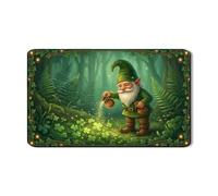 Tappetino scolapiatti a forma di gnomo per bancone della cucina, tappetino scolapiatti in gomma assorbente verde fiaba con foresta incantata primaverile, per bar, 30,5 x 50,8 cm