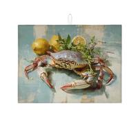 Tappetino scolapiatti a forma di granchio costiero per bancone della cucina, a tema frutti di mare vintage, tappetino assorbente scolapiatti in microfibra nautico estivo per bancone della cucina