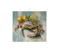 Tappetino scolapiatti a forma di granchio costiero per bancone della cucina, a tema frutti di mare vintage, tappetino assorbente scolapiatti in microfibra nautico estivo per bancone della cucina