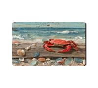 Tappetino scolapiatti a forma di granchio costiero per bancone della cucina, scena vintage da spiaggia, tappetino scolapiatti in gomma assorbente, tappetino estivo in pelle PU per bancone della cucina