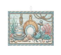 Tappetino scolapiatti a forma di granchio costiero per bancone della cucina, tappetino assorbente per scolapiatti blu marino, tappetino in microfibra per asciugatura estivo e spiaggia, decorazione per
