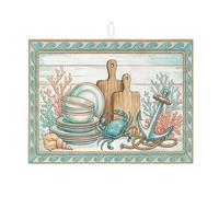 Tappetino scolapiatti a forma di granchio costiero per bancone della cucina, tappetino assorbente per scolapiatti nautico, tappetino in microfibra per l'estate e la spiaggia, 45,7 x 61 cm