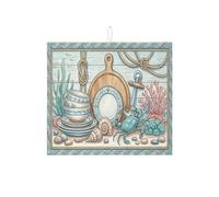 Tappetino scolapiatti a forma di granchio costiero per bancone della cucina, tappetino assorbente per scolapiatti blu marino, tappetino in microfibra per asciugatura estivo e spiaggia, decorazione per