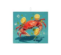 Tappetino scolapiatti a forma di granchio, per bancone della cucina, con illustrazione di frutti di mare, assorbente, tappetino scolapiatti estivo, in microfibra, per bancone della cucina, protezione