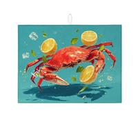 Tappetino scolapiatti a forma di granchio, per bancone della cucina, con illustrazione di frutti di mare, assorbente, tappetino scolapiatti estivo, in microfibra, per bancone della cucina, protezione