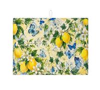 Tappetino scolapiatti a forma di limone, per bancone della cucina, con farfalla blu, assorbente, in microfibra, motivo floreale primaverile, per bar, 45,7 x 61 cm
