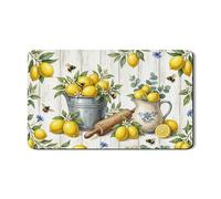 Tappetino scolapiatti a forma di limone, per bancone della cucina, in gomma assorbente con motivo floreale giallo, tappetino scolapiatti rustico in pelle sintetica per bar, 30,5 x 50,8 cm