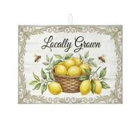 Tappetino scolapiatti a forma di limone, per bancone della cucina, motivo floreale vintage, assorbente, tappetino scolapiatti rustico in microfibra, per proteggere bar, 45,7 x 61 cm