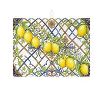 Tappetino scolapiatti a forma di limone, per bancone della cucina, tappetino assorbente per scolapiatti con motivo floreale giallo brillante, tappetino in microfibra vintage per proteggere bar, 45,7 x