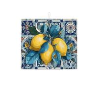 Tappetino scolapiatti a forma di limone, per bancone della cucina, tappetino assorbente vintage blu per scolapiatti in microfibra mediterranea per bancone della cucina, protezione per bancone della