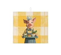 Tappetino scolapiatti a forma di maiale da chef per bancone della cucina, grazioso tappetino scolapiatti assorbente, decorazione fantasiosa per la stagione primaverile, 40,6 x 45,7 cm