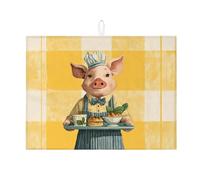 Tappetino scolapiatti a forma di maiale da chef per bancone della cucina, grazioso tappetino scolapiatti assorbente, decorazione fantasiosa per la stagione primaverile, 45,7 x 61 cm
