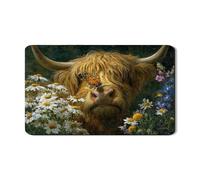Tappetino scolapiatti a forma di mucca delle Highland per bancone della cucina, tappetino in gomma assorbente floreale rustico, tappetino per asciugare i piatti in pelle PU per bar, 30,5 x 50,8 cm