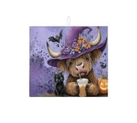 Tappetino scolapiatti a forma di mucca di Halloween, per bancone della cucina, motivo floreale viola, tappetino assorbente per scolapiatti in microfibra, per bancone della cucina, 40,6 x 45,7 cm