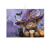 Tappetino scolapiatti a forma di mucca di Halloween, per bancone della cucina, motivo floreale viola, tappetino assorbente per scolapiatti in microfibra, per bancone della cucina, 45,7 x 61 cm