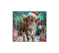 Tappetino scolapiatti a forma di mucca natalizia, per cucina, con animali marroni, assorbente, in microfibra, per bancone bar, 40,6 x 45,7 cm