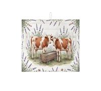 Tappetino scolapiatti a forma di mucca, per bancone della cucina, in microfibra con motivo floreale rustico, 40,6 x 45,7 cm
